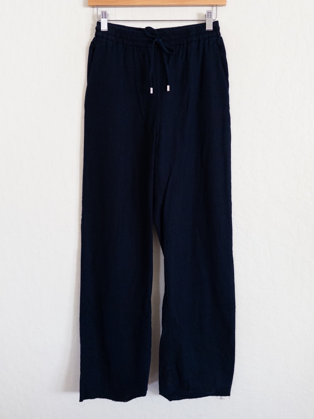 Zara Pull On Elastic Waist Drawstring Wide Leg Pants XS Navy Blue Comfy Casual